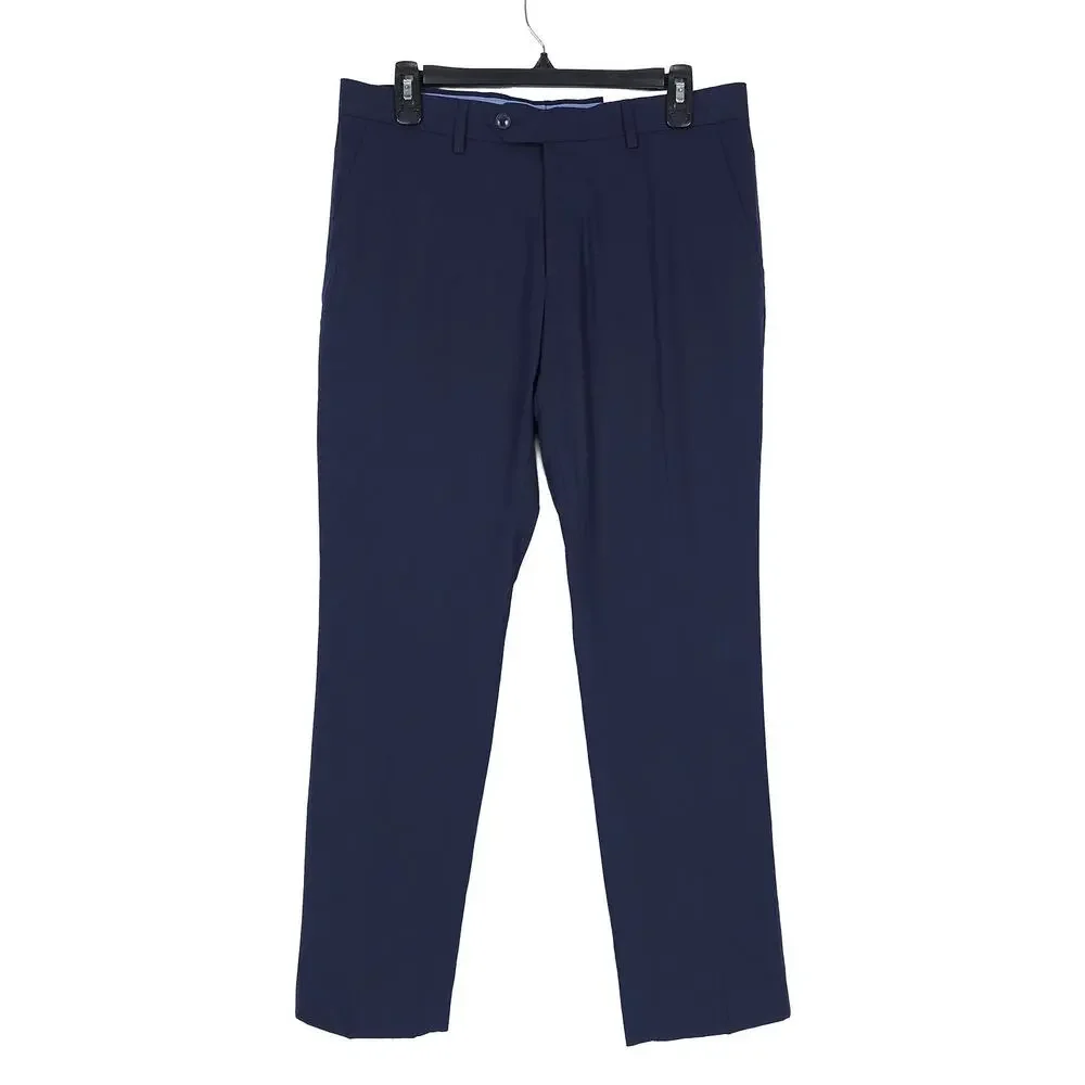 Tommy Hilfiger Mens Modern Fit 2 Piece Suit 40R 32x32 Navy Linen Cotton Blend